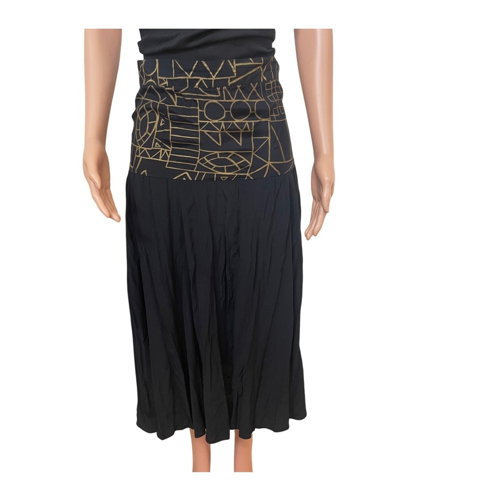 90s Dina Bar-El for Hi Tech 100% Rayon midi skirt, black & gold, A line USA